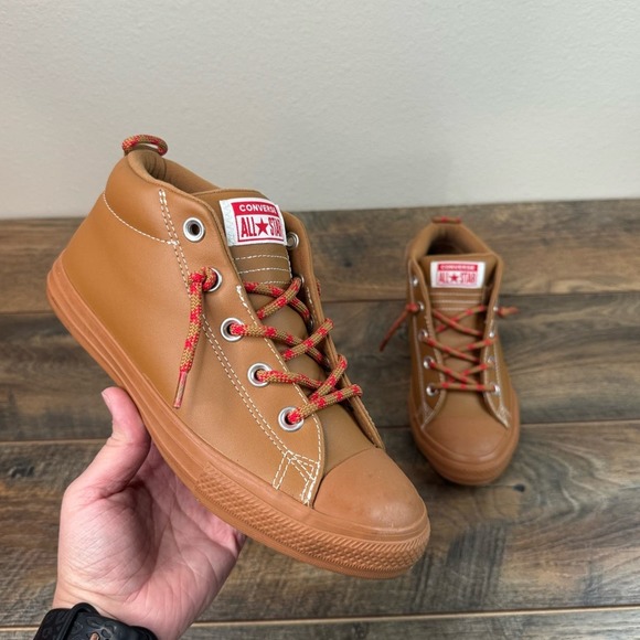 Converse Shoes - Converse Mid Top Brown Leather Sneakers Juniors Size 4 Women's Shoes Size 5.5